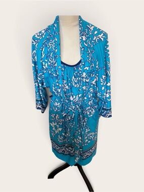 In Bloom Aqua & White Floral Robe and nightgown mini set